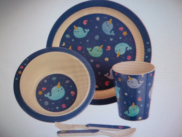 Nuevo juego de cena de bambú para niños de Bambootique incluye tenedor de taza de plato + cuchara