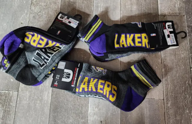 9 Pairs! Men's Los Angeles LA Lakers NBA Quarter Cut Socks Size 6-12 New Kobe