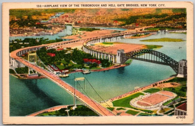 Postcard: Airplane View of Triborough and Hell Gate Bridges, New York City A53