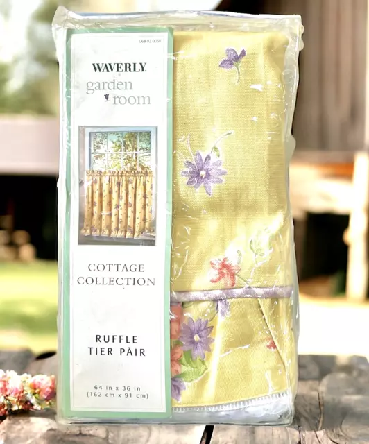 Waverly Garden Room Cottage Field of Flowers TIER PAIR Ruffled CAFE CURTAINS NIP