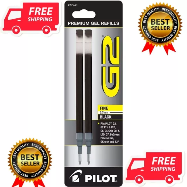 Pilot G2, 2/Pack Gel Ink Refill for Rolling Ball Pens, Fine Point,0.7mm Black