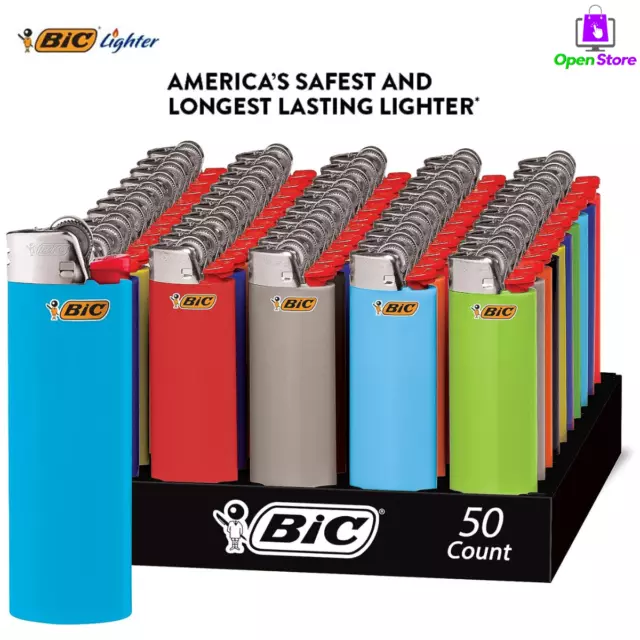 Bic Classic Cigarette Lighters Disposable Full Size Assorted Colors Pack of 50