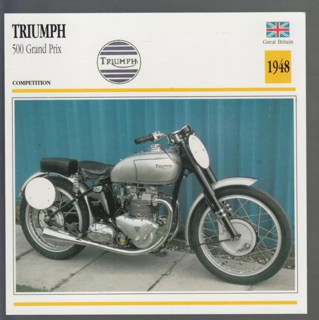 1948 Triumph 500 Grand Prix British Motorcycle Photo Spec Stat Info Card