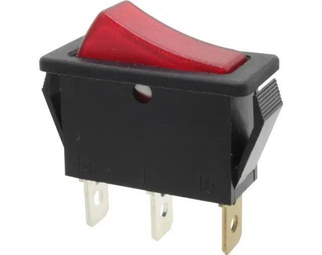 Wippschalter, 1-polig, schwarz, rot beleuchtet (250 V), ON-OFF