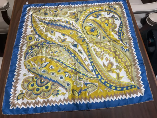 Vintage  Silk Scarf  Blue Yellow floralSize 14" rolled Italy Alexander’s 24”