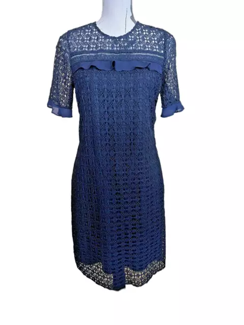 Tommy Hilfiger Womens Dress Blue Lace Size 6 Short Sleeve Lined