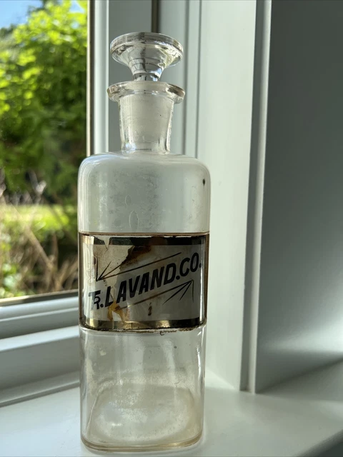 Vtg Antique Pharmacy Clear Glass Label Apothecary Jar Bottle Tr. Lavand.Co