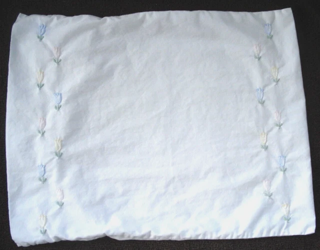 Vintage Infant Girl Pillow Cover 12"x16" Appliqued Flowers