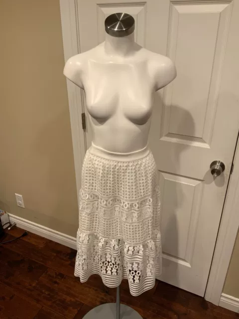 Diane Von Furstenberg "Tiana" White  A-Line Skirt w/ Lace Overlay, Sz 2 (US) NWT