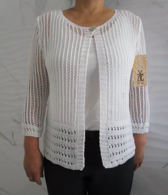 Cardigan donna corto bianco traforato leggero primavera elegante Made in Italy