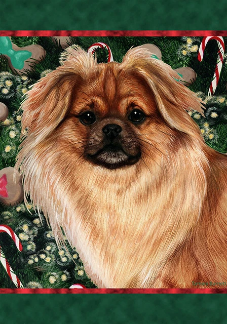 Christmas Holiday Garden Flag - Red Sable Tibetan Spaniel 144771