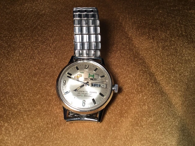 Standard Time Wristwatch~ “Hall’s Motor Transit Co. Safe Driving Award”~ Runs Standard Time Wristwatch~ “Hall’s Motor Transit Co. Safe Driving Award”~ Runs