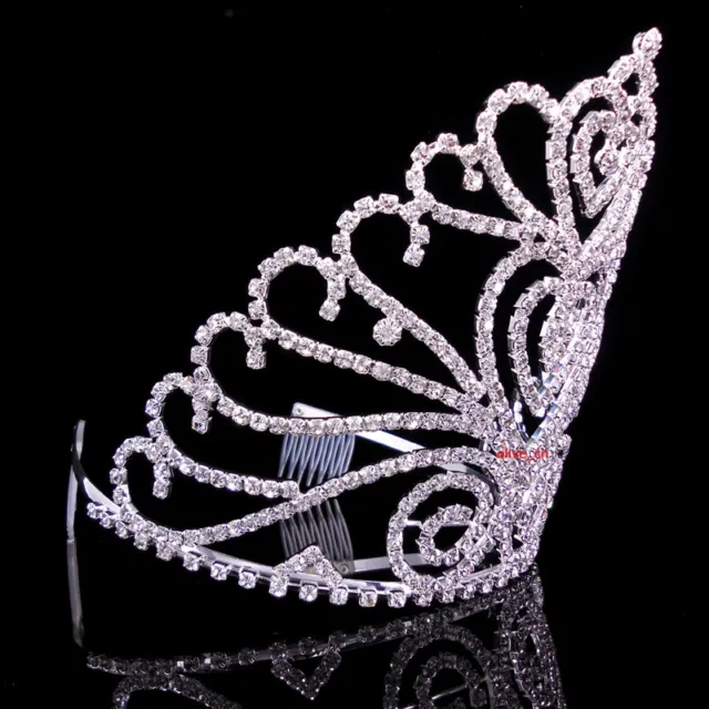15cm Tall Large Full Crystal Wedding Bridal Queen Pageant Prom Tiara Crown Combs 2