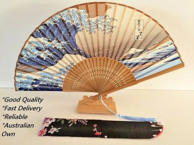 Japanese Silk Hand Fan - Hand painted best quality with Silk Fan Holder DSF003