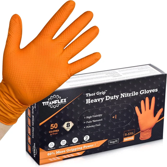 Thor Grip  Industrial Orange Nitrile Gloves Raised Diamond Texture 100-Ct Box