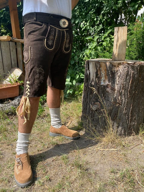 Herren Lederhose 1/2 Hose Oktoberfest XXL Gr.56 Rinderleder Trachtenhose Kurz 2