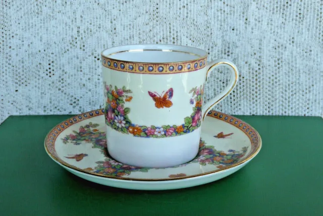 Aynsley Demitasse Cup & Saucer ~ Butterfly & Flowers ~ England ~ Beautiful Set !