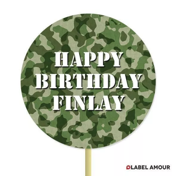 20 PERSONALIZADOS Cupcake Pastel Pick Toppers Fiesta Cumpleaños Ejército Camuflaje Decoración