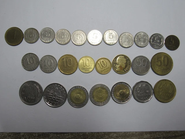 Lot of 26 Different Argentina Coins - 1949 to 2016 - Circulated & BU