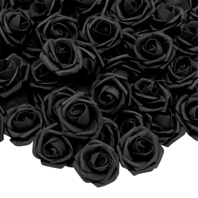 100-Pack Black Artificial Flowers, Bulk Stemless Fake Foam Roses for Crafts, 3"