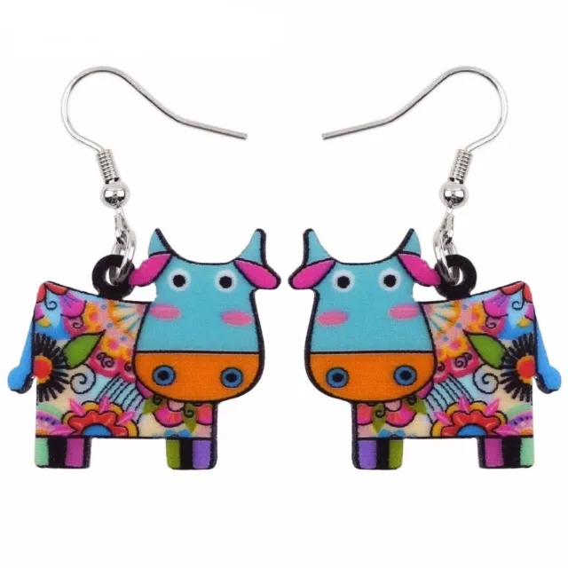 Acrylic Drop Earrings Cow Cattle Dangle Earring Animal Ear Studs Women's Jewelry