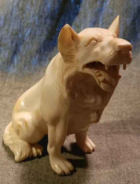 A Superb Early Vintage Hand Carved Bovine Dog, Wolf, Beast