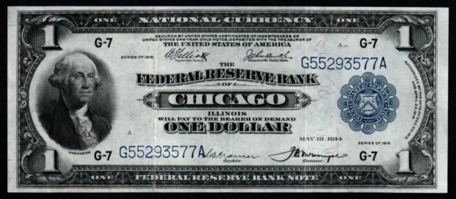 1918 $1 HIGH GRADE CRISP XF+ Federal Reserve Bank Note Chicago!