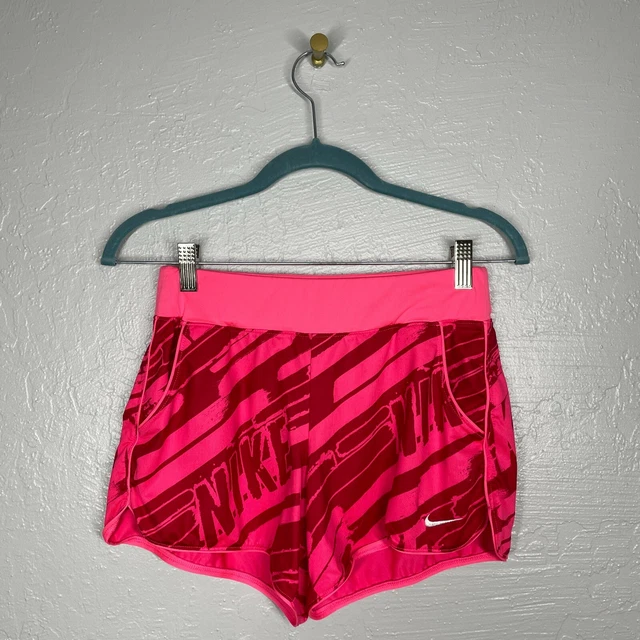 Nike Girls Size L Pink Red Dri Fit Sport Knit 3 GFX Shorts Pockets Fitness
