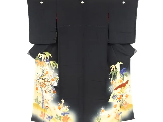09812# Japanese Kimono / Antique Tomesode / Kinsha / Embroidery / Shochikubai