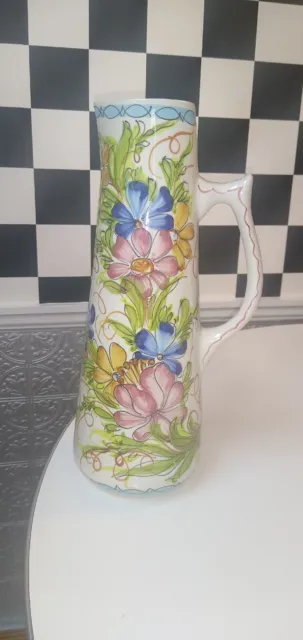 VTG Hand Painted Portugal Ceramic Pitcher Signed And Numbered