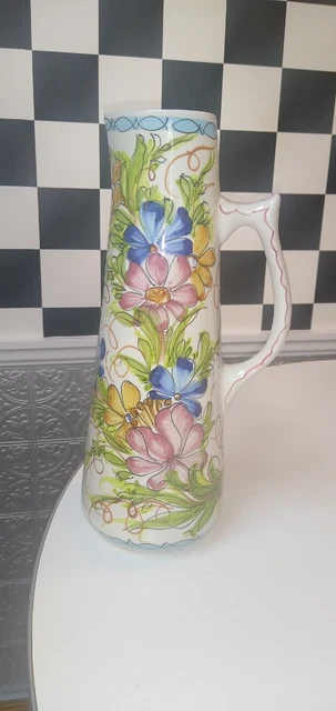 VTG Hand Painted Portugal Ceramic Pitcher Signed And Numbered