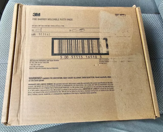 Fire Barrier 3M MPP+ 9.5" X 9.5” Moldable Putty Pads Boxes of 20  50051115165103