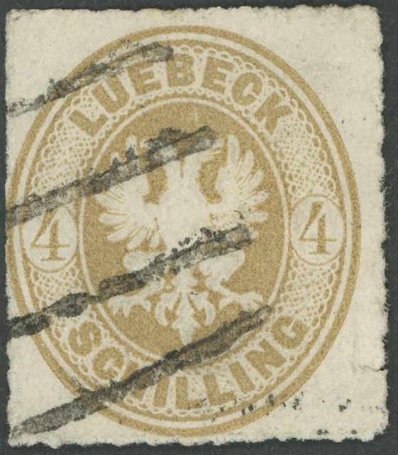 LÜBECK 1863, 4 S. mittelolivbraun, Strichstempel der Stadtpost: auf dieser