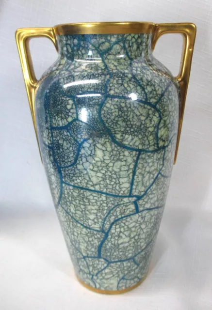 Rare Pickard Mottled Green /Gold 7"H X 4.5"Dia 1930-38 Art Deco  Vase