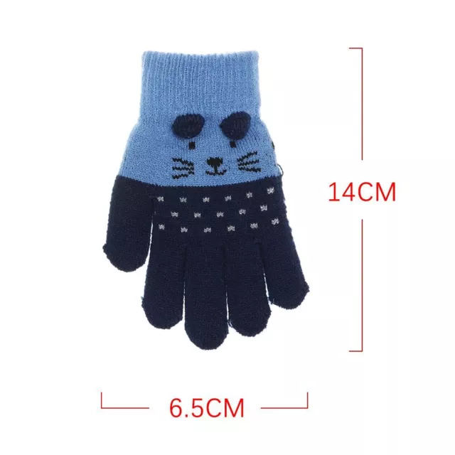 Finger Warm Baby Kids Lovely Kids Gloves Thick Cartoon Cat Knitting Mittens 2