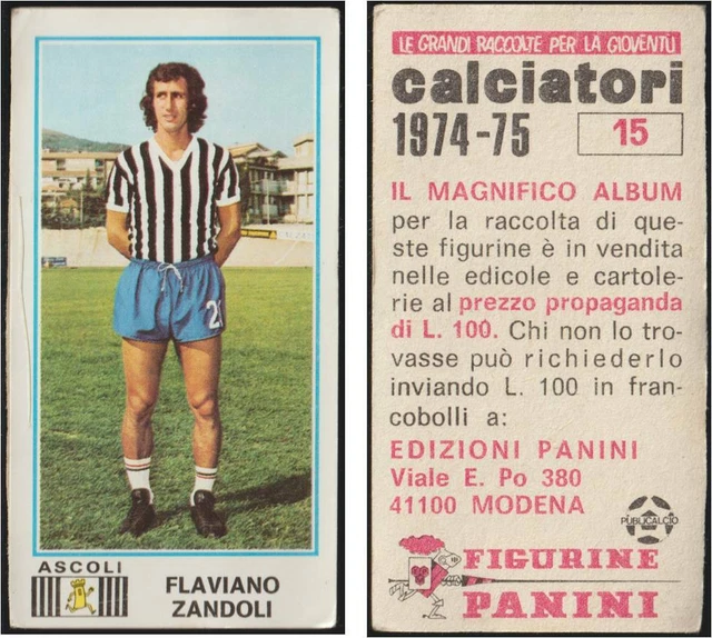 FIGURINA CALCIATORI PANINI 19741975 N. 15 Flaviano Zandoli Ascoli