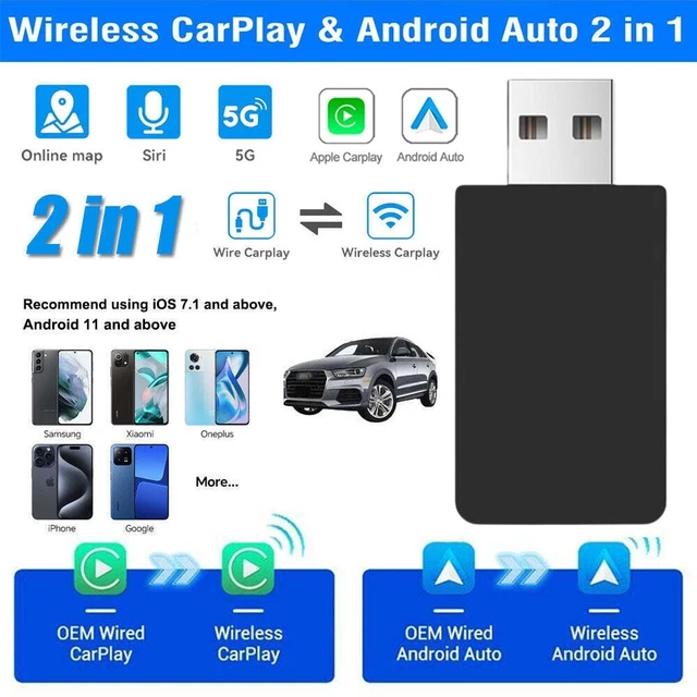 CarlinKit 2025 wireless CarPlay Adattatore, con supporto per aggiornamento OTA, trasmissione dati a 5GHz per auto con CarPlay cablato