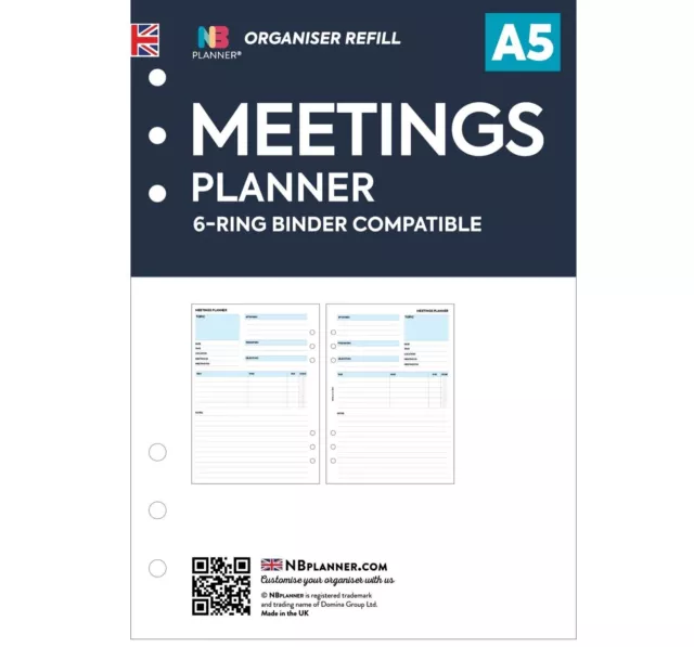 Filofax A5 compatible Meetings planner notepaper organiser refill insert