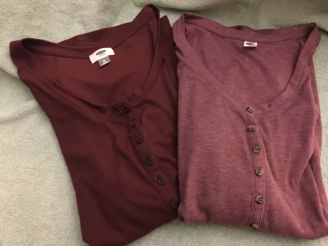 Old Navy Ribbed Long Sleeve Tees Set of 2-Purple & Dark Rose XL NWOT