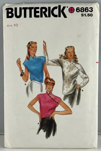 Vtg OOP Butterick Sewing Pattern 6863 Sz 10 3 Asian Style Tops 32.5" Bust UC FF