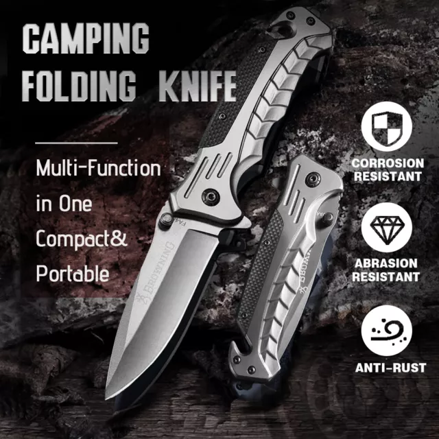 Browning Survival Knife Pocket Folding Hunting Camping Fishing Tactical Outdoor
