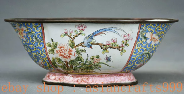 6,2 "Qianlong Alte China Cloisonne Emaille Blume Vögel Schüssel Pot Jar Crock