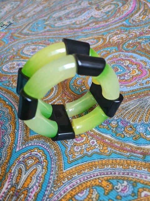 Bracelet Art Déco Rare En Galalithe - Signé Jakob Bengel SB - Style Avant-gardiste - Dorure Usée - Occasion