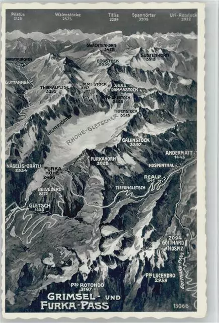 10048966 - Grimsel und Furka Pass Rhonegletscher Foto AK Landkarte Gletscher