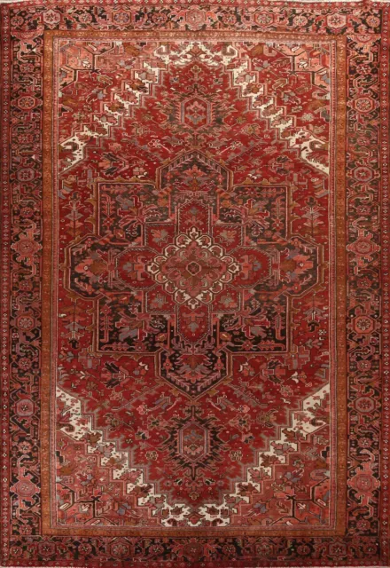 Vintage Vegetable Dye Heriz Handmade Area Rug 10x13 Traditional Geometric Carpet
