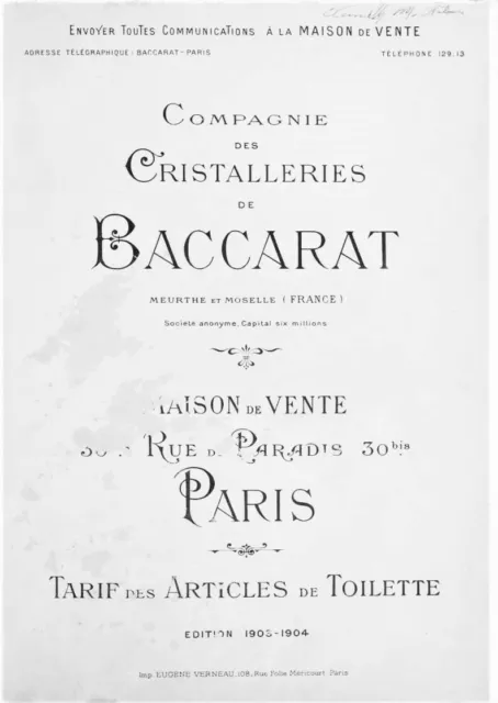 Baccarat Crystal, 1903 Glassware Catalog PDF Toiletries