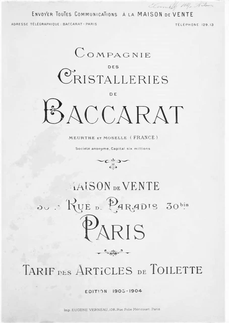 Baccarat Crystal, 1903 Glassware Catalog PDF Toiletries