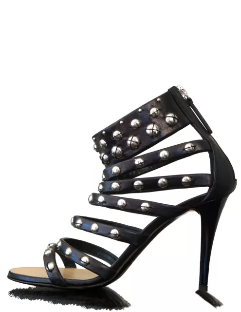 GIUSEPPE ZANOTTI 38.5 Studded Black Leather Gladiator Heels Sandals 8 BRAND NEW