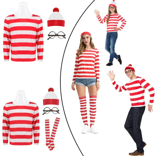 Where's Wally Wenda Adult Boys Girls Fancy Dress Costume World Book Day Outfit