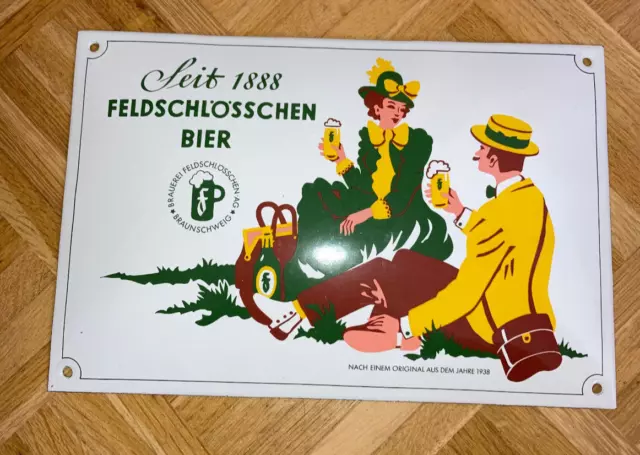 Emailschild FELDSCHLÖSSCHEN Bier Brauerei Braunschweig ca.32 x 20cm